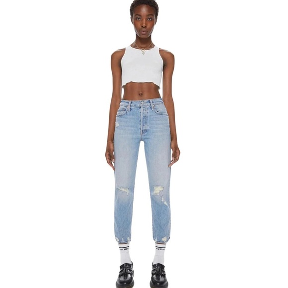 MOTHER Denim - Mother The Dazzler Shift Not Rough Enough Insider Crop Step Fray Size 28 Blue